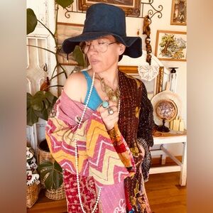 #93 OOAK Custom Reversible Bell Sleeves Butterfly Button Front Kantha Jacket